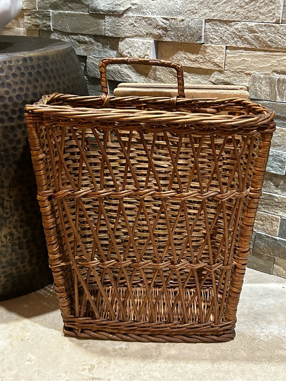 Vintage Woven Rectangular Hanging Wall Basket Organizer Magazine Rack | Boho MCM